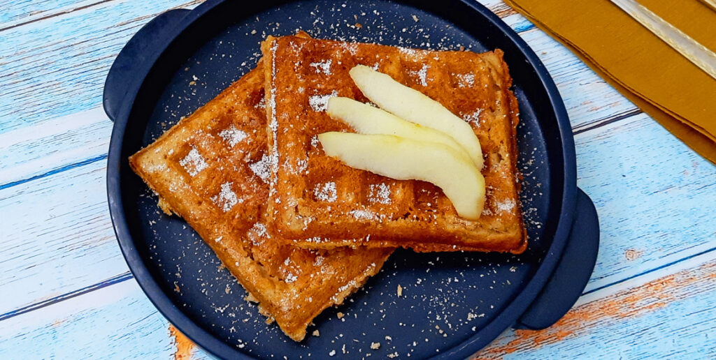 Eggless Whole Wheat Cinnamon Pear Waffles Recipe Mads' Cookhouse