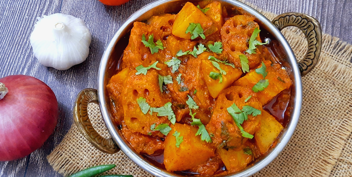 Sindhi Bhae Patata (Lotus Stem and Potato Curry)